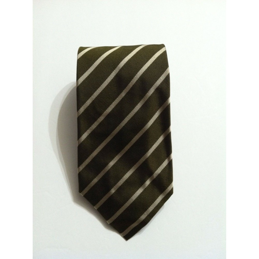 DORMEUIL MENS NEW OLIVE GREEN 100%SILK CLASSIC STRIPED NECK TIE WIDTH: 3 3/4"